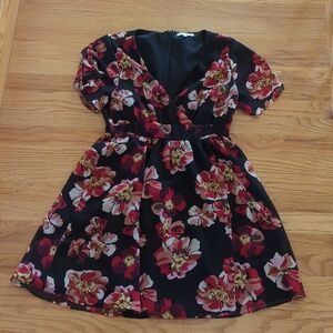 Madewell Black Dress with Red & Pink Floral Print